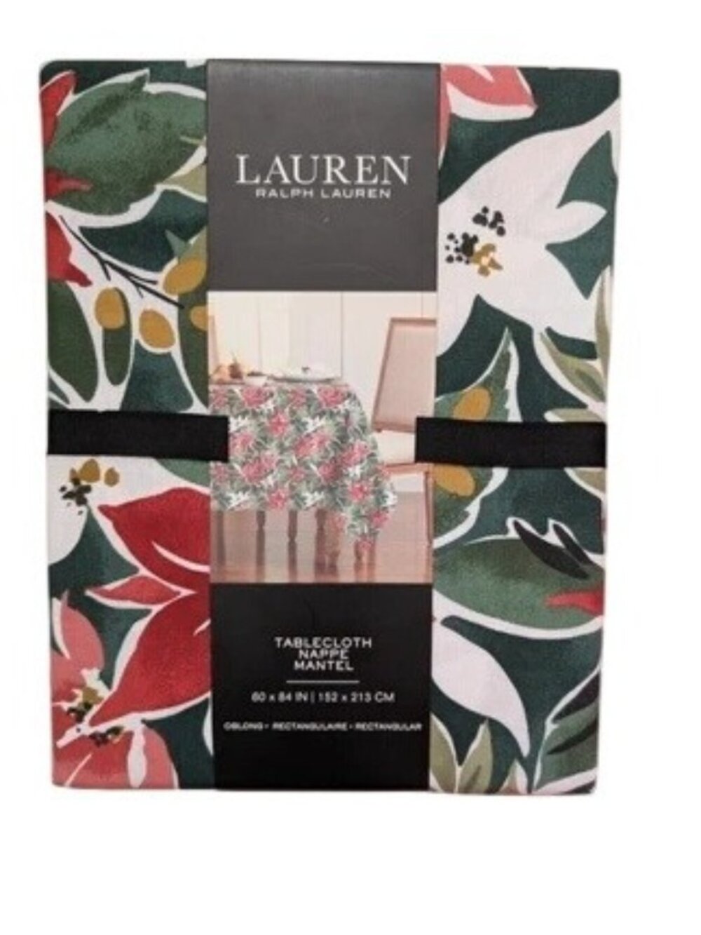 Ralph Lauren 60 X 120 Tablecloth Elegant Vibrant Large Poinsettias New